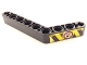 Part No: 6629pb020R  Name: Technic, Liftarm, Modified Bent Thick 1 x 9 (6 - 4) with Yellow and Black Danger Stripes, Black Hand with Red Line Pattern Model Right (Sticker) - Set 8446