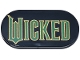 Part No: 66857pb079 Name: Tile, Round 2 x 4 Oval with Green and Gold 'WICKED' Logo Pattern Part No: 66857pb079 Name: Tile, Round 2 x 4 Oval with Green and Gold 'WICKED' Logo Pattern