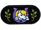 Part No: 66857pb106  Name: Tile, Round 2 x 4 Oval with White and Yellow Pony Head in Medium Lavender Horse Shoe, Lime Grass, Leaves Pattern (Sticker) - Set 42654