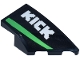 Part No: 6929pb003  Name: Wedge 4 x 2 Right No Studs with White 'KICK' Logo and Bright Green Stripe Pattern (Sticker) - Set 77247
