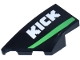 Part No: 6930pb003  Name: Wedge 4 x 2 Left No Studs with White 'KICK' Logo and Bright Green Stripe Pattern (Sticker) - Set 77247
