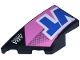 Part No: 6930pb004  Name: Wedge 4 x 2 Left No Studs with Blue and White 'VT' of BWT Logo on Bright Pink and Dark Pink Background Pattern (Sticker) - Set 77248
