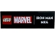 Part No: 69729pb173  Name: Tile 2 x 6 with Red LEGO Marvel Logo and White 'IRON MAN MK4' Pattern
