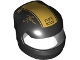 Part No: 7071pb23  Name: Minifigure, Headgear Helmet Formula 1 with Molded Trans-Clear Visor and Printed Gold Stripe, 'Pearce' Signature and Dots Pattern