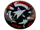 Part No: 75902pb38  Name: Minifigure, Shield Circular / Round Convex Face with White Star on Dark Blue Circle with White and Red Rings, Symbiote Tendrils and Splatters Pattern (Venomized Captain America)