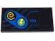 Part No: 87079pb0686  Name: Tile 2 x 4 with Blue Game Controls with Yellow Lightning Bolt and Spiral Buttons and Blue Lines on Black Background Pattern (Sticker) - Set 71711