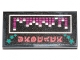 Part No: 87079pb0697  Name: Tile 2 x 4 with Magenta and White Striped Bars, Dark Turquoise Stars and Coral Alien Characters Pattern (Sticker) - Set 70828