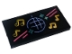 Part No: 87079pb1204  Name: Tile 2 x 4 with Neon Sign with Dark Pink Lines, Medium Azure Stars, Yellow Music Notes and Medium Blue Disco Ball Pattern (Sticker) - Set 41708