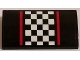 Part No: 88930pb052  Name: Slope, Curved 2 x 4 x 2/3 with Bottom Tubes with Red Stripes and Black and White Checkered Pattern (Sticker) - Set 60084