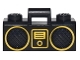 Lot ID: 408459994  Part No: 93221pb04  Name: Minifigure, Utensil Radio Boom Box with Bar Handle with Gold Digital Music Player and Rimmed Speakers Pattern