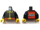 Part No: 973p21ac01  Name: Torso Fire Uniform with Red Belt and Yellow Lapels, Buttons, and Buckle, LEGO Logo on Back Pattern / Black Arms / Yellow Hands