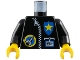 Part No: 973pb0027c01  Name: Torso Space Port Logo, Zipper, ID and Police Star Pattern / Black Arms / Yellow Hands