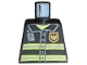 Lot ID: 368317339  Part No: 973pb0300  Name: Torso Fire Uniform Gold Badge, Silver Reflective Stripes, Dark Bluish Gray Radio Pattern