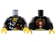 Part No: 973pb0688c01  Name: Torso World Racers - Checkered Pattern with Flames, Chest Hair on Front, Skull on Back / Black Arms / Yellow Hands