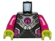 Part No: 973pb0897c01  Name: Torso Alien Silver Armor Breastplate with Dark Silver Hoses, Magenta Circle Logo and Side Panels, Lime Neck Pattern / Magenta Arms / Lime Hands