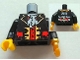 Part No: 973pb1133c01  Name: Torso Pirate Captain Jacket Open with Gold Trim and Red Pockets over Red Shirt, White Ascot, 2011 The LEGO Store Pleasanton, CA Back Pattern / Black Arms / Pearl Gold Hook Left / Yellow Hand Right
