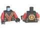 Part No: 973pb1381c01  Name: Torso Ninjago Robe with Red and Gold Sash Pattern / Red Arms / Black Hands