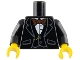 Part No: 973pb1596c01  Name: Torso Jacket Formal with Vest, White Shirt, and Reddish Brown Bow Tie Pattern / Black Arms / Yellow Hands