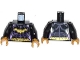 Part No: 973pb1649c01  Name: Torso Batman Female Logo with Body Armor and Gold Belt Pattern / Black Arms / Pearl Gold Hands