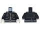 Part No: 973pb1734c02  Name: Torso Police 3 Zippers, Minifigure Head Badge, Radio and Belt Pattern (Pattern on Front and Back) / Black Arms / White Hands