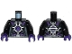 Part No: 973pb1964c01  Name: Torso Robot with Silver Framework, Dark Purple Wires and Center Swirl Pattern / Black Arms / Dark Purple Hands