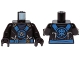 Part No: 973pb2078c01  Name: Torso Ninjago Blue and Gold Straps and Belt, Round Emblem, Weapons and Dark Blue Undershirt Pattern / Black Arms / Black Hands