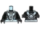 Part No: 973pb2079c01  Name: Torso Ninjago White and Silver Straps and Belt, Round Emblem, Weapons and Silver Armor Pattern / Black Arms / Black Hands