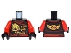 Part No: 973pb2278c01  Name: Torso Ninjago Robe with Gold Lion, Wings and Ninjago Logogram 'Fire' and Red Sash Pattern / Red Arms / Black Hands