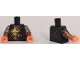 Part No: 973pb2490c01  Name: Torso Ninjago Robe with Brown Rope, Gold Medallion and Lava Pattern / Trans-Brown Arms with Orange and Yellow Flames Pattern / Orange Hands