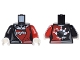 Part No: 973pb2637c01  Name: Torso Female Outline, Black and Red Bowling Jacket Pattern / Red Arm Left with Diamonds Pattern / Black Arm Right with Creatures Pattern / White Hands