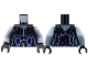 Part No: 973pb2728c01  Name: Torso Female Outline with Dark Purple and Bright Light Blue Rock/Lightning Effect and White Arcane Symbols Pattern / Sand Blue Arms / Black Hands