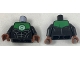 Part No: 973pb2777c01  Name: Torso Muscles Outline with Green Lantern Logo on White Background and Green Shoulders Pattern / Black Arms / Reddish Brown Hands