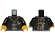 Part No: 973pb3033c01  Name: Torso Ninjago Robe with Gold Frog Clasps, Gold Sensei Wu Emblem Front and Gold Dragon Back Pattern / Black Arms / Yellow Hands
