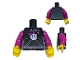 Part No: 973pb3529c01  Name: Torso Hooded Sweatshirt with Pocket, Drawstring and Minifigure Skull without Back Print Pattern (BAM) / Magenta Arms / Yellow Hands