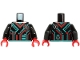 Part No: 973pb3809c01  Name: Torso Dark Turquoise and Red Stripes, Rectangles and Circles Pattern / Black Arms / Red Hands