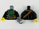 Part No: 973pb3973c01  Name: Torso Pirate Captain Jacket Open with Gold Trim over Green Shirt with Wide Neck Ruffle, Dark Orange Strap, Belt with Buckle Pattern / Black Arms / Dark Bluish Gray Hook Left / Yellow Hand Right