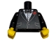 Part No: 973pb4075c01  Name: Torso Jacket Formal with Black Vest, White Shirt and Black Bow Tie with Red Flower Pattern (BAM) / Black Arms / Yellow Hands
