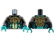 Part No: 973pb4315c01  Name: Torso Bold Breastplate, Yellowish Green Scales, Dark Turquoise Gills and Spots Pattern / Black Arms / Dark Turquoise Hands