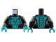 Part No: 973pb4452c01  Name: Torso Motorcycle Jacket, Dark Turquoise Skull on Front, Spine on Back Pattern / Black Arms / Dark Turquoise Hands