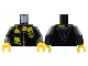Part No: 973pb4510c01  Name: Torso Hogwarts Robe Clasped with Hufflepuff Shield and Scarf Pattern / Black Arms / Yellow Hands