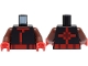 Part No: 973pb4660c01  Name: Torso Pixelated Ninja Tunic with Red and Dark Red Hems and Sash, Cross on Back Pattern / Reddish Brown Arms / Red Hands