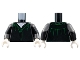 Part No: 973pb4885c01  Name: Torso Robe, White Neck, Green Hems and Gathers Pattern / Black Arms / White Hands