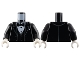 Part No: 973pb5311c01  Name: Torso Tuxedo Jacket Open with Dark Bluish Gray Outlined Lapels over Vest and White Shirt with Silver Buttons, Bow Tie, Pocket Square Pattern / Black Arms / White Hands