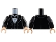 Part No: 973pb5311c02  Name: Torso Tuxedo Jacket Open with Dark Bluish Gray Outlined Lapels over Vest and White Shirt with Silver Buttons, Bow Tie, Pocket Square Pattern / Black Arms / Light Nougat Hands