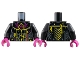 Part No: 973pb5784c01  Name: Torso Armor, Magenta Spiral and Zigzags, Yellow Lines, Splotches and Chevrons, Dark Bluish Gray Trim Pattern / Black Arms / Magenta Hands