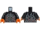 Part No: 973pb5876c01  Name: Torso with Dark Bluish Gray Flames with Dark Red Highlights and Skull with Bright Light Orange Eyes Pattern (BAM) / Black Arms / Orange Hands