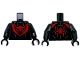 Part No: 973pb6427c01  Name: Torso Super Hero Costume with Red Panels and Spider Logo, Dark Bluish Gray Webbing and Muscles Outline Pattern / Black Arms / Black Hands