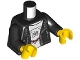 Part No: 973pb6437c01  Name: Torso Leather Jacket Open with Pockets and Silver Zipper, White Shirt with Bulldog Head with Dark Red Spiked Collar Pattern / Black Arms / Yellow Hands