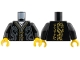 Part No: 973pb6472c01  Name: Torso Tang Shirt, Dark Bluish Gray Hems and Dragons, Gold Clasps and Trim, Ninjago Logogram 'Ninja' and Dragon on Back Pattern / Black Arms / Yellow Hands