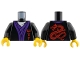 Part No: 973pb6513c01  Name: Torso Tunic, White Scarf, Dark Purple Hems, Red Ninjago Logogram 'MAS' and Dragon on Back Pattern / Black Arms / Yellow Hands